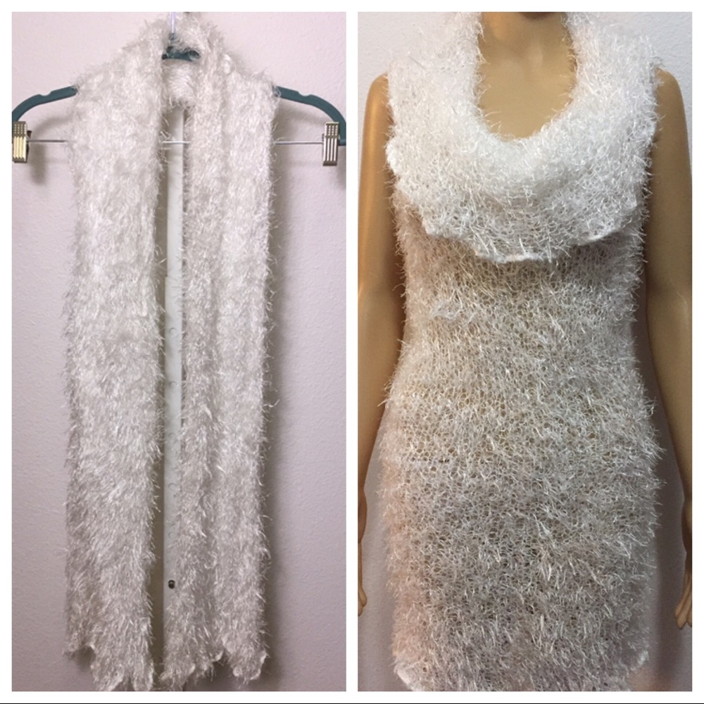Fluffy Knit Scarf Convertible To Sleeveless Dress